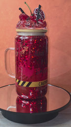 16oz Glass Blood Drip Tumblers with handle and decorated removable lid
