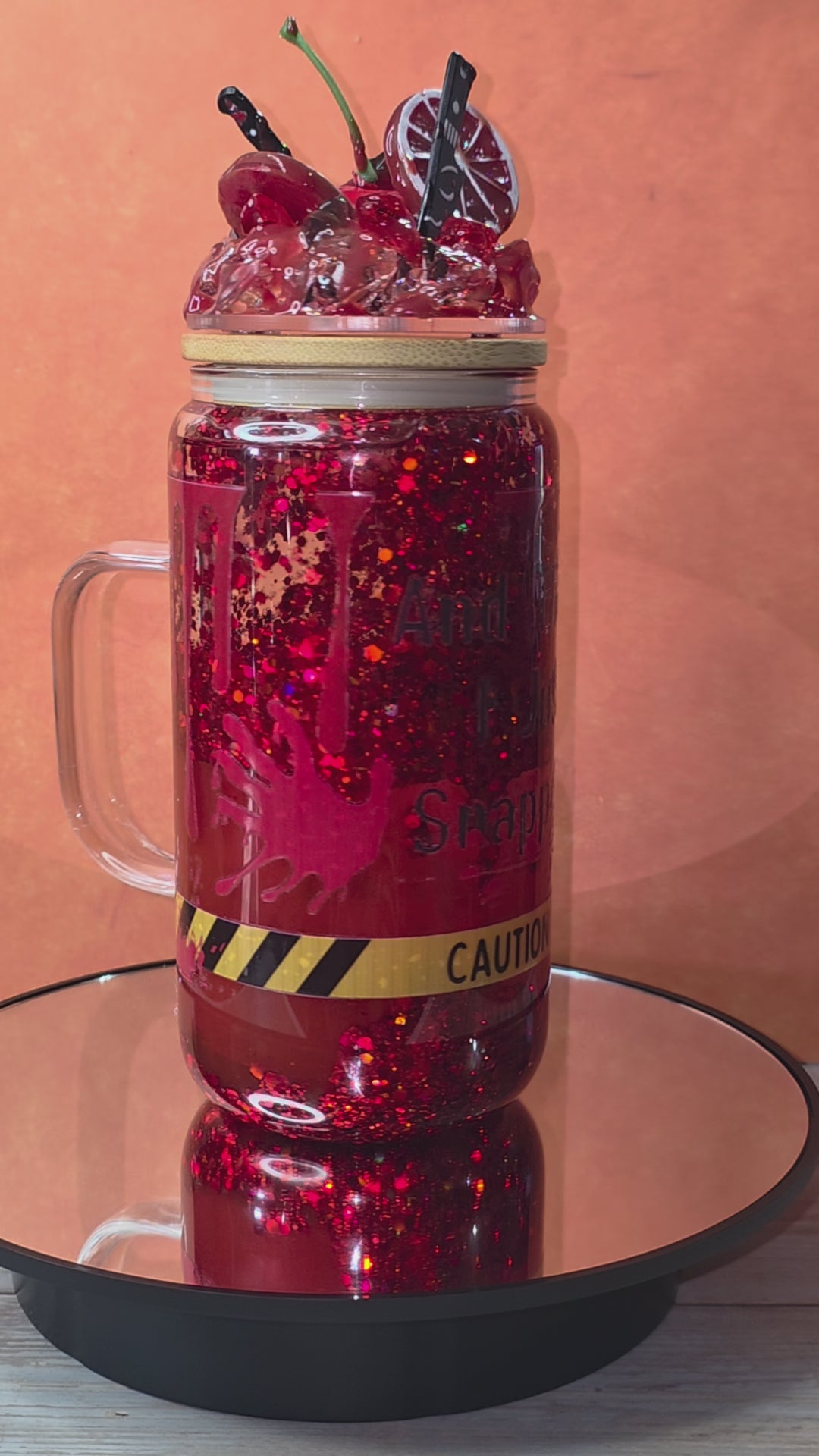 16oz Glass Blood Drip Tumblers with handle and decorated removable lid