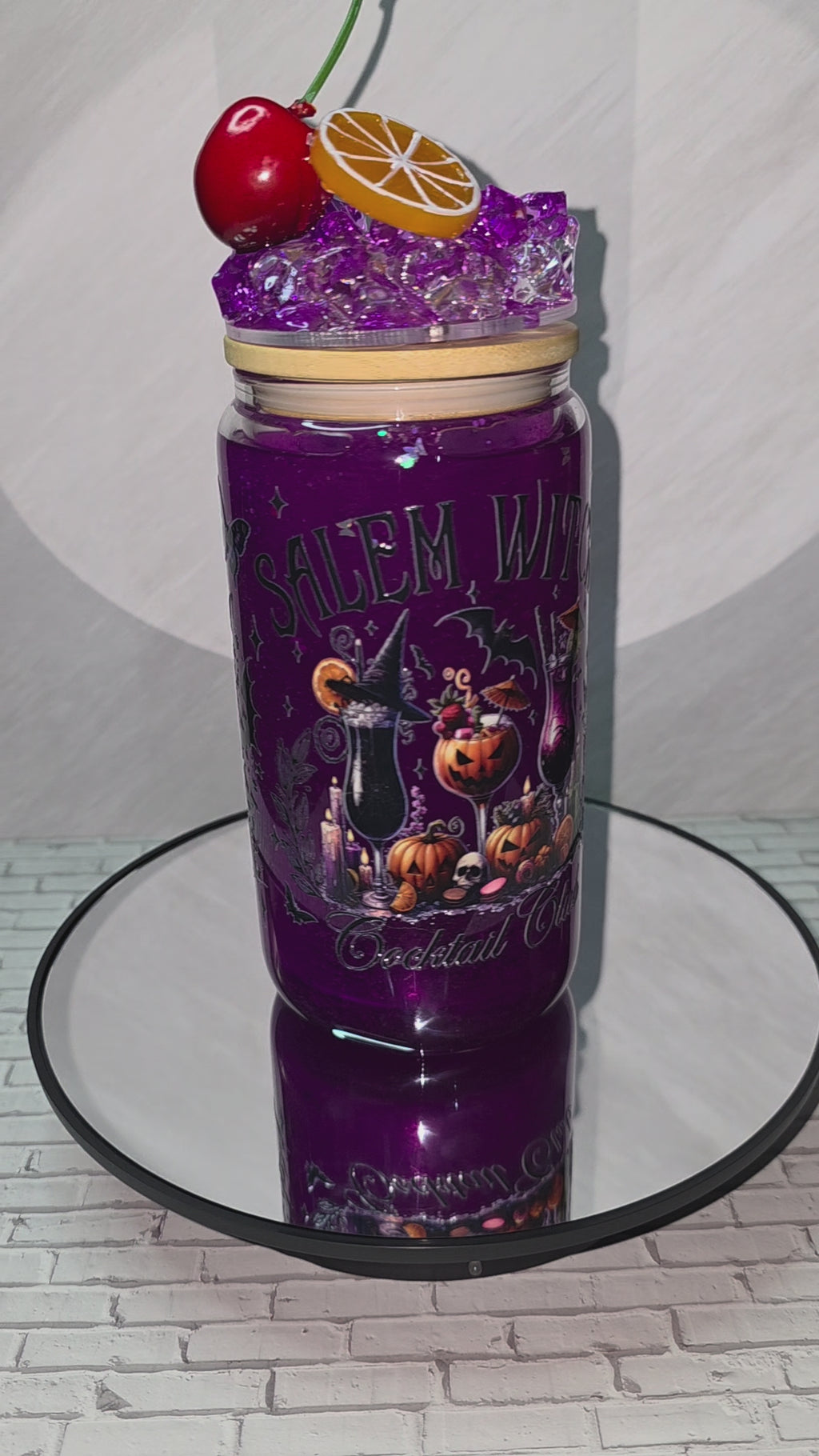 NEW** 16oz Slushie Glass Snow Globe Tumblers with decorated removable lid.