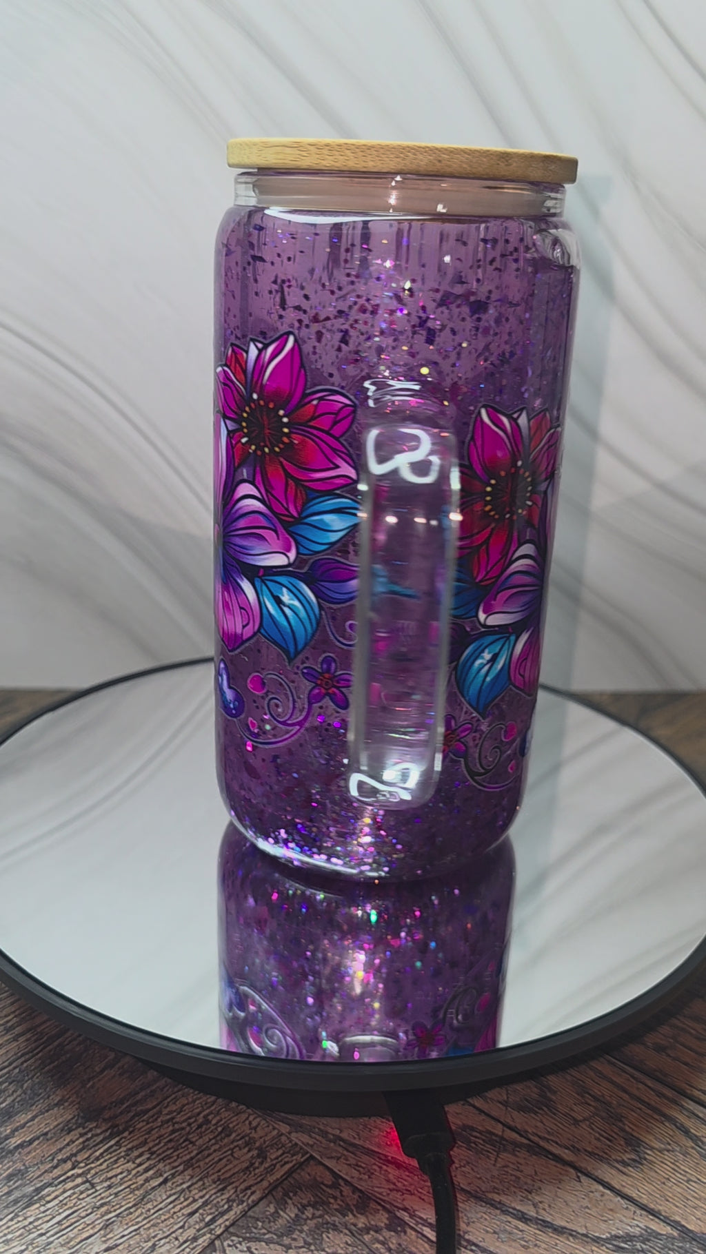 16oz Glass Snow Globe Tumblers with handle