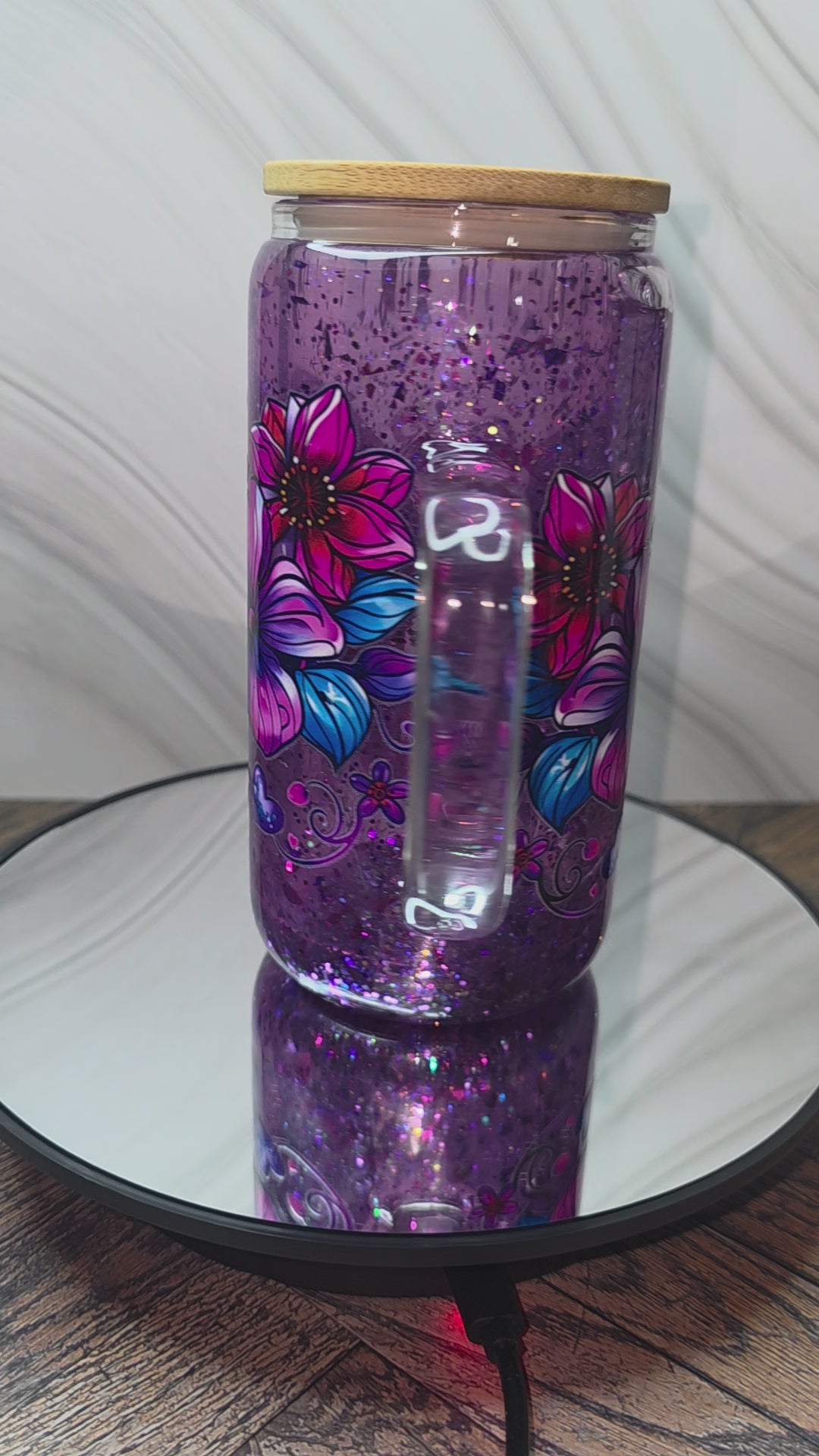 16oz Glass Snow Globe Tumblers with handle