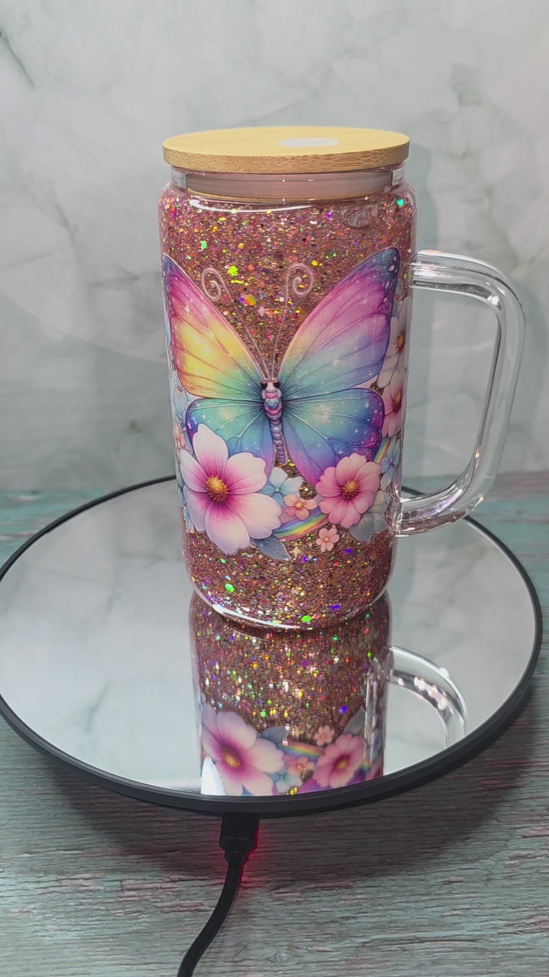 16oz Glass Snow Globe Tumblers with handle