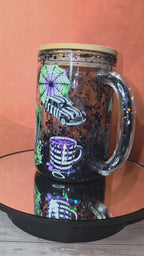 16oz Glass Snow Globe Tumbler with Glitter in handle