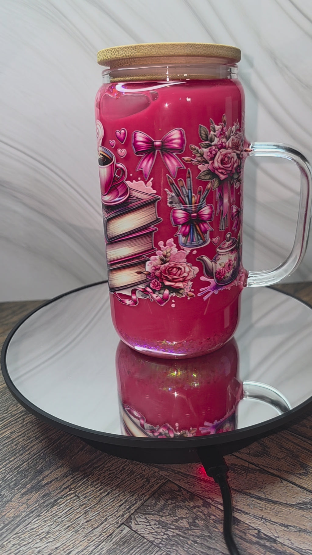 16oz Glass Snow Globe Tumblers with handle
