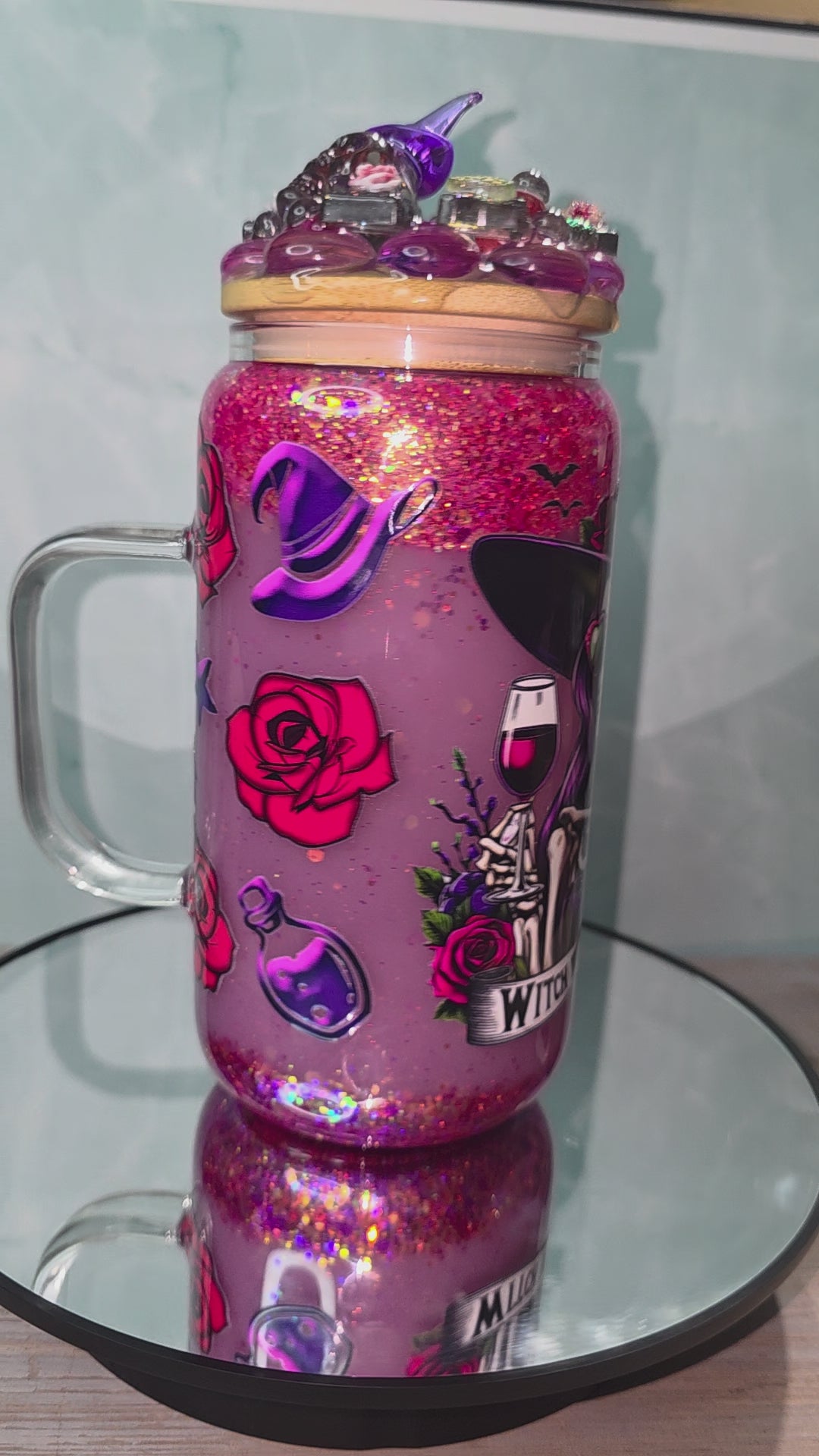 16oz Glass Snow Globe Tumblers with handle