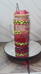 16oz Glass Blood Drip Tumblers with handle and decorated removable lid