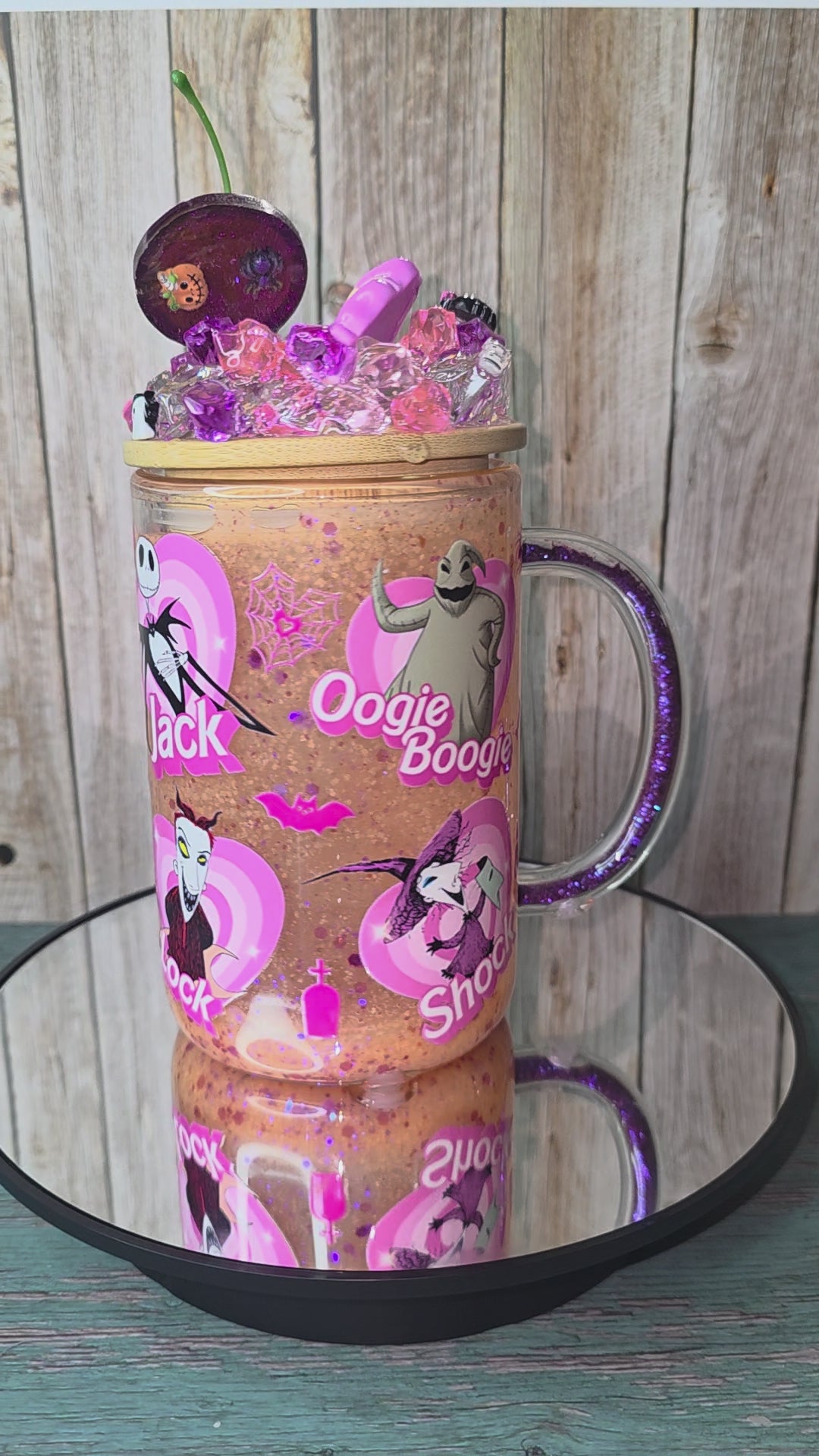 16oz Glass Snow Globe Tumbler with Glitter in handle