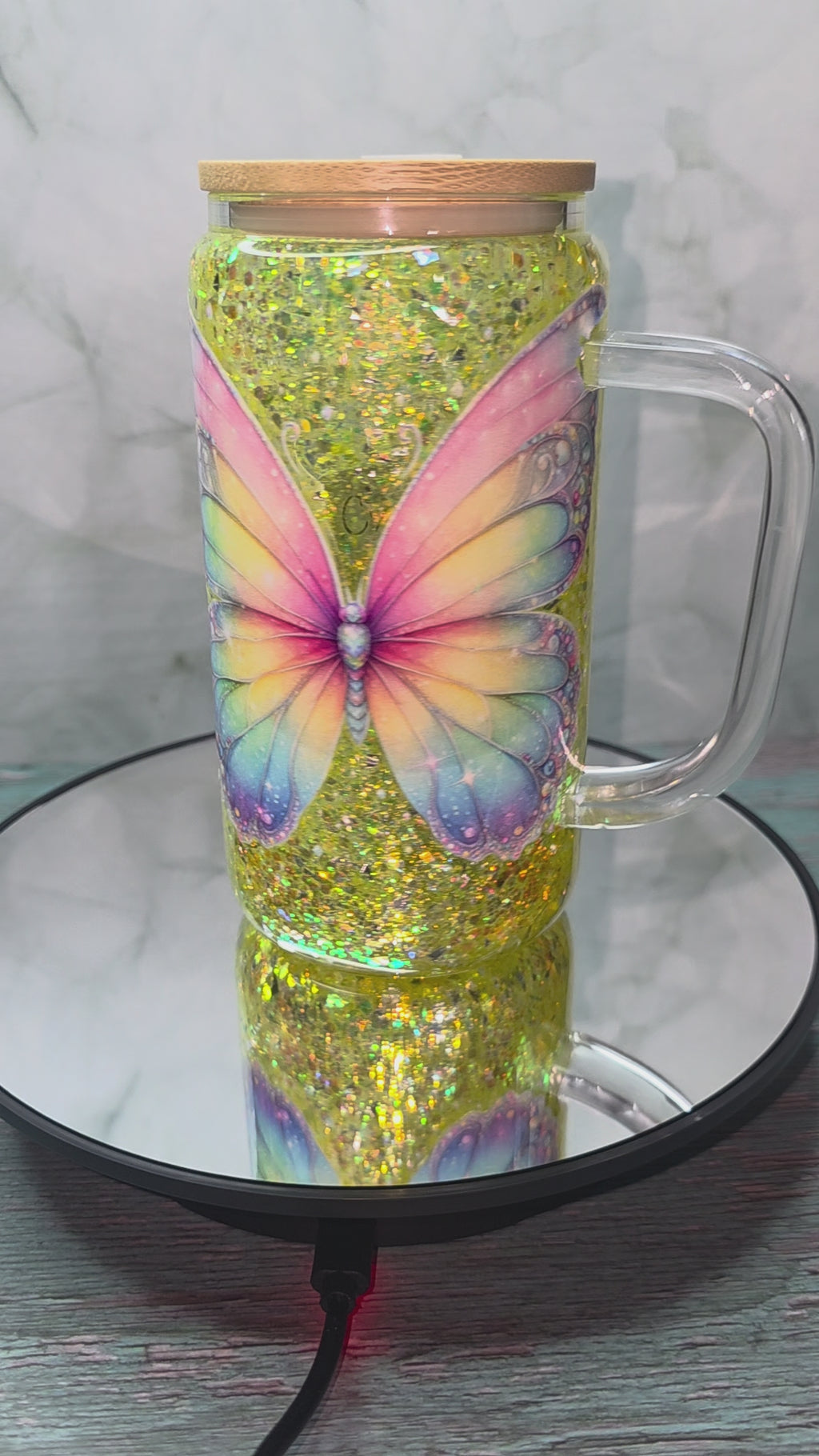 16oz Glass Snow Globe Tumblers with handle