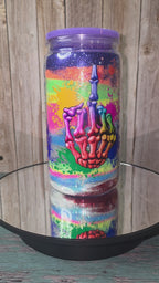 16oz Plastic Snow Globe Tumbler with Colored Lid and Straw