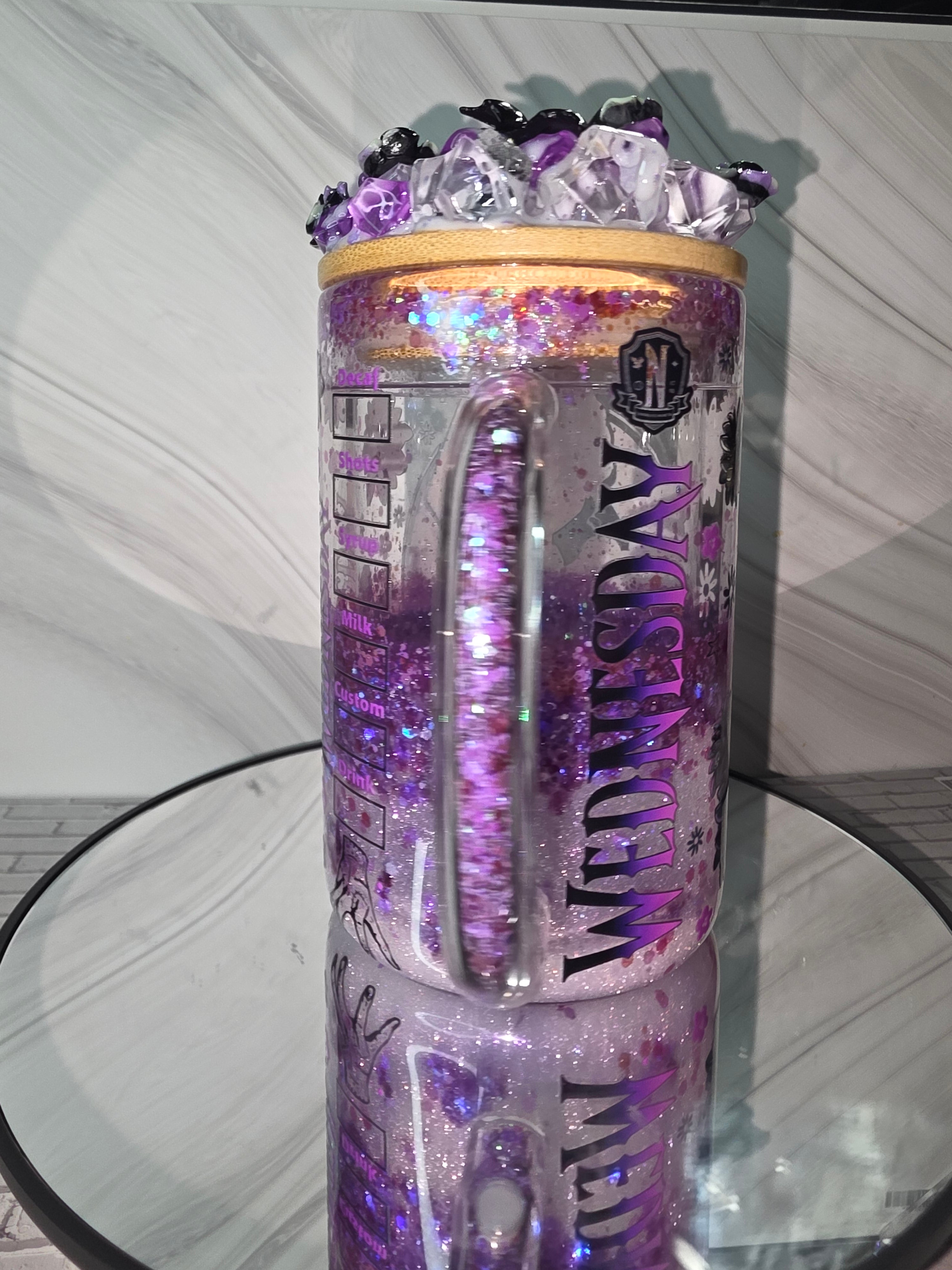 Lava Drip Tumblers with a decorated removable lid