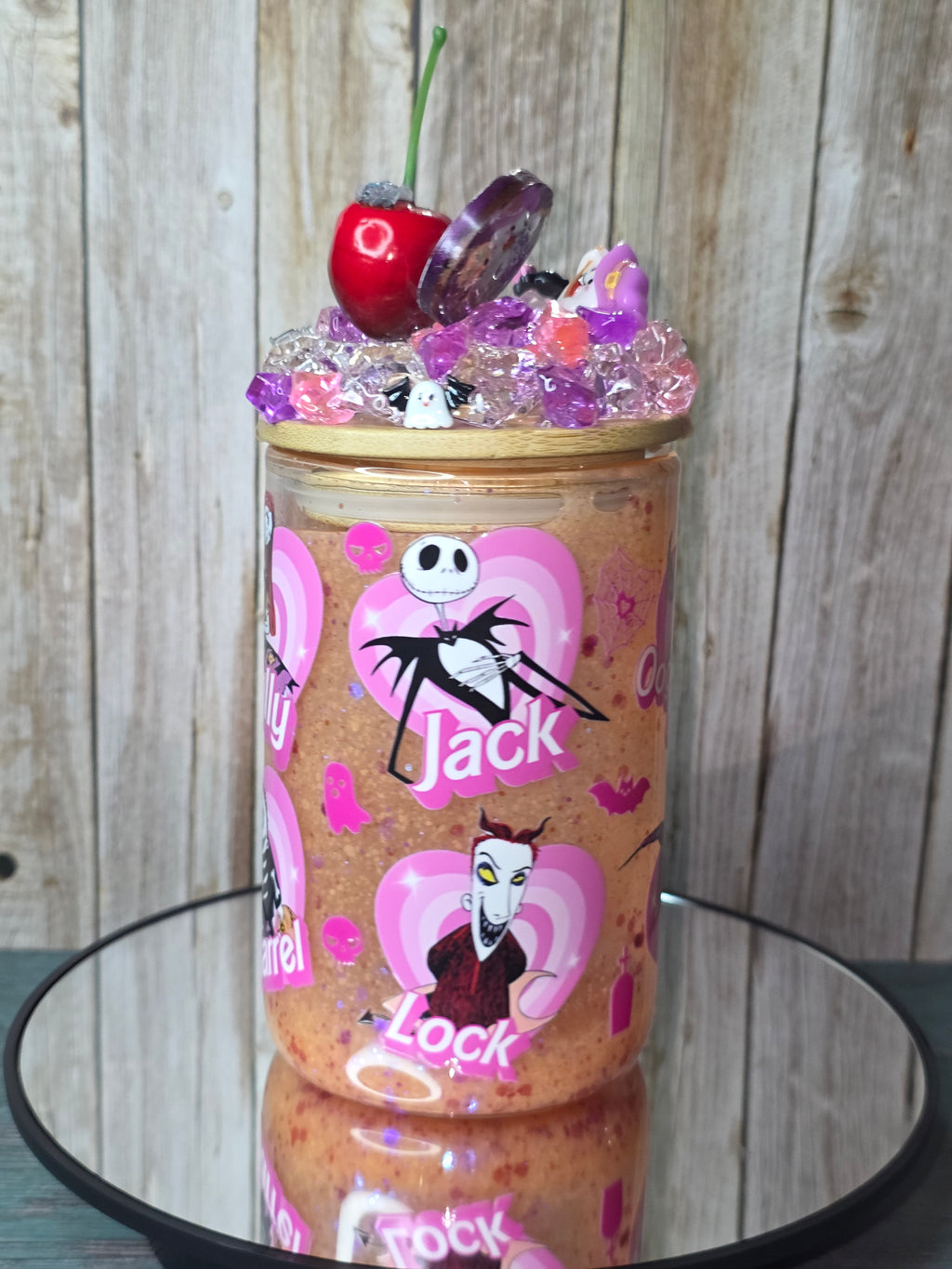 16oz Glass Snow Globe Tumbler with Glitter in handle