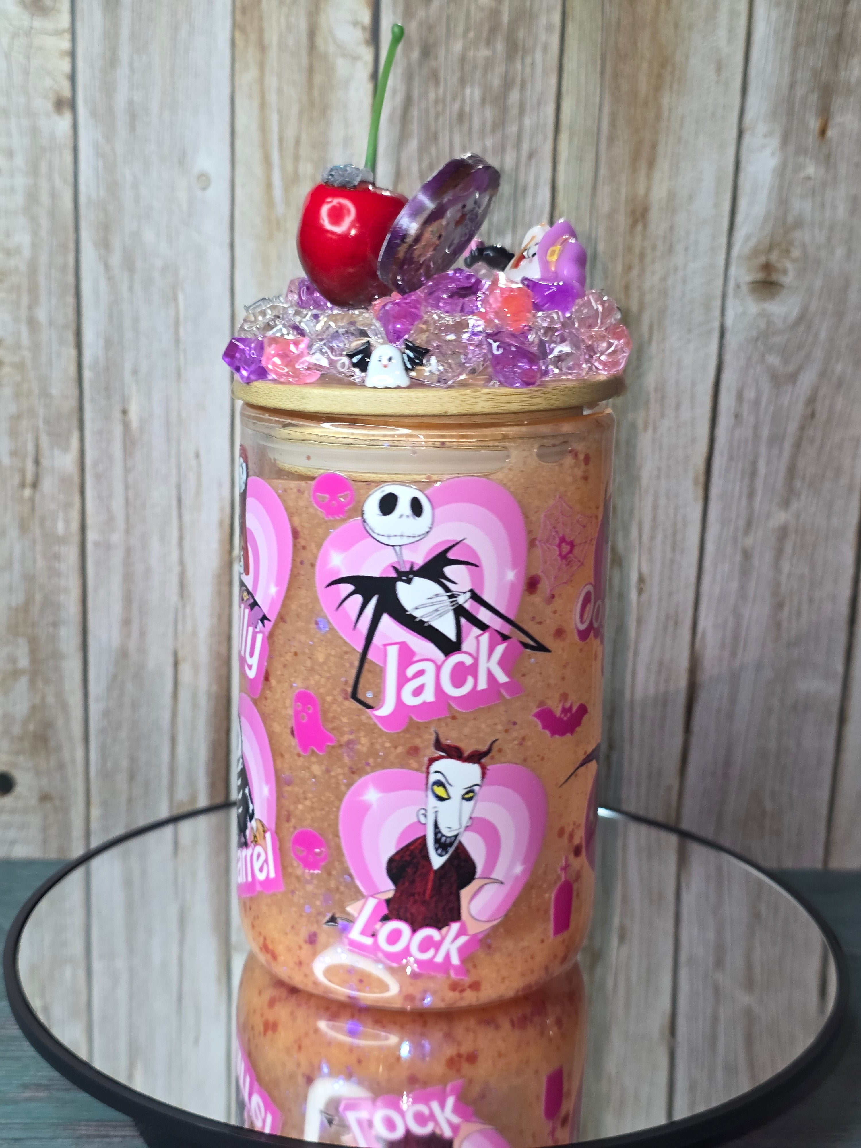 New** 16oz Glass Snow Globe Tumbler with Glitter in handle