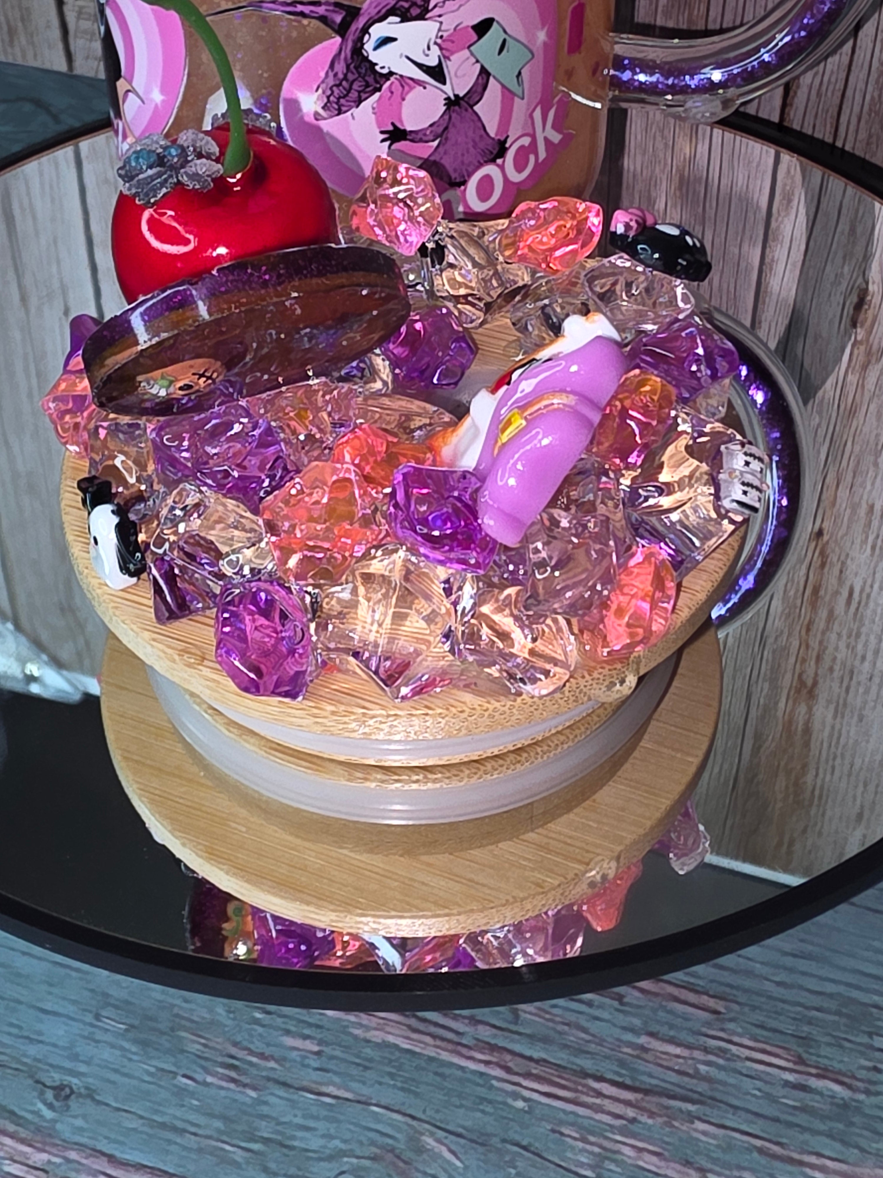 16oz Glass Snow Globe Tumbler with Glitter in handle