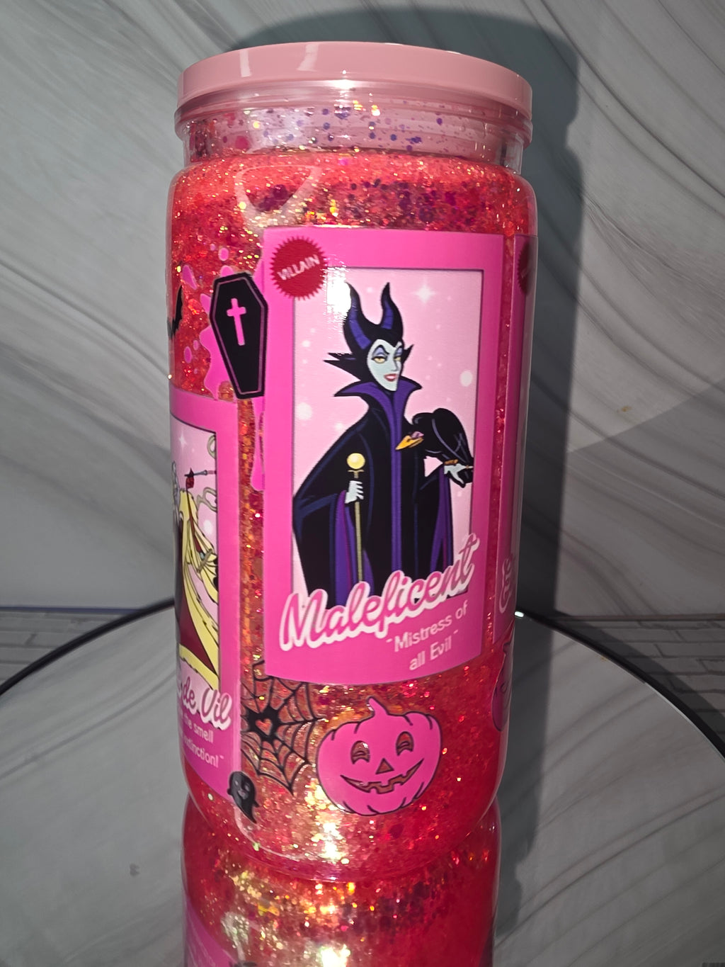 16oz Plastic Snow Globe Tumbler with Colored Lid and Straw