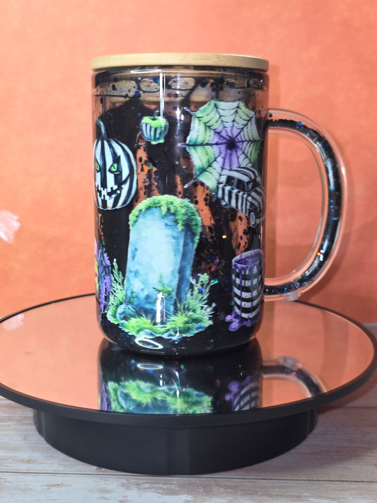 New** 16oz Glass Snow Globe Tumbler with Glitter in handle