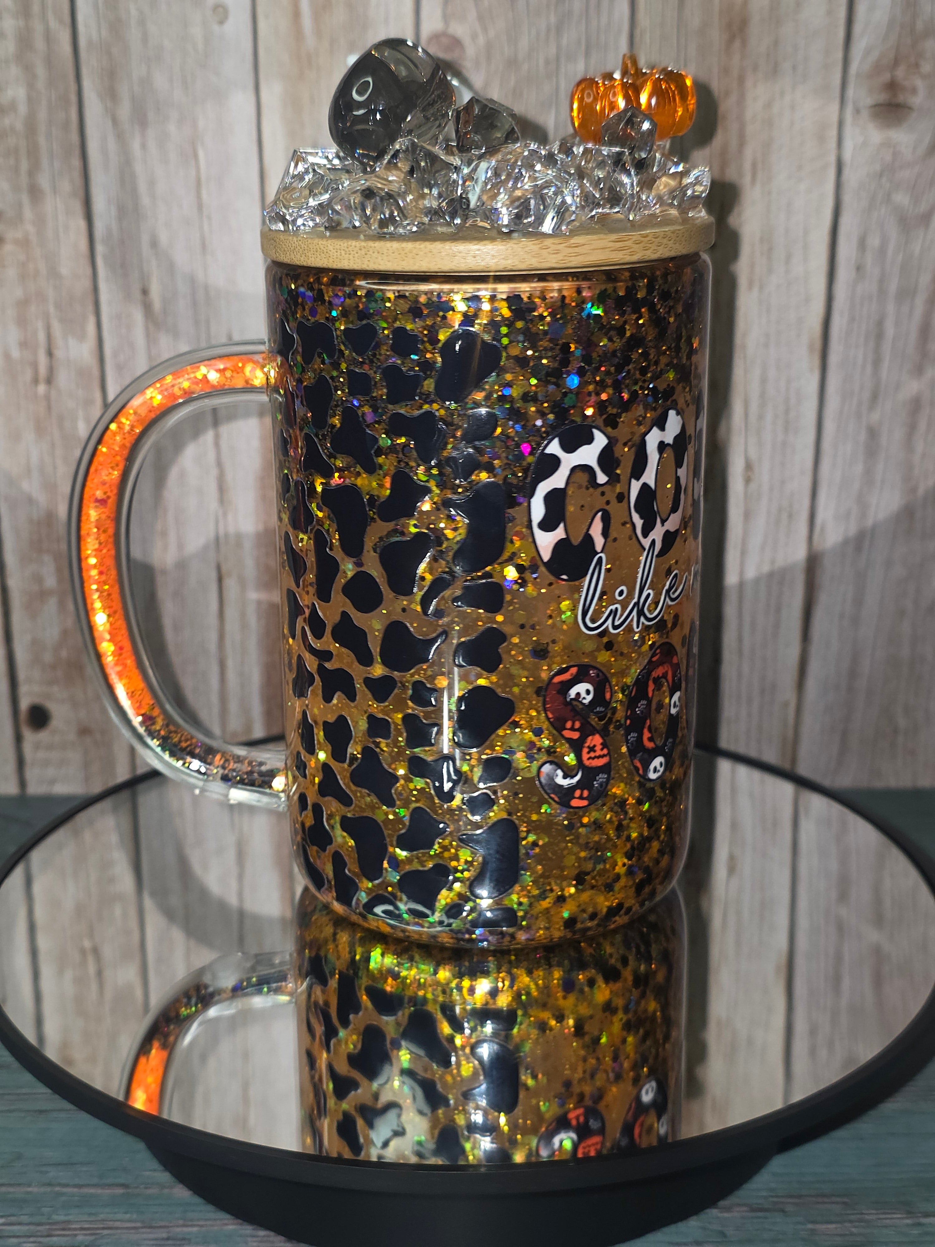 16oz Glass Snow Globe Tumbler with Glitter in handle