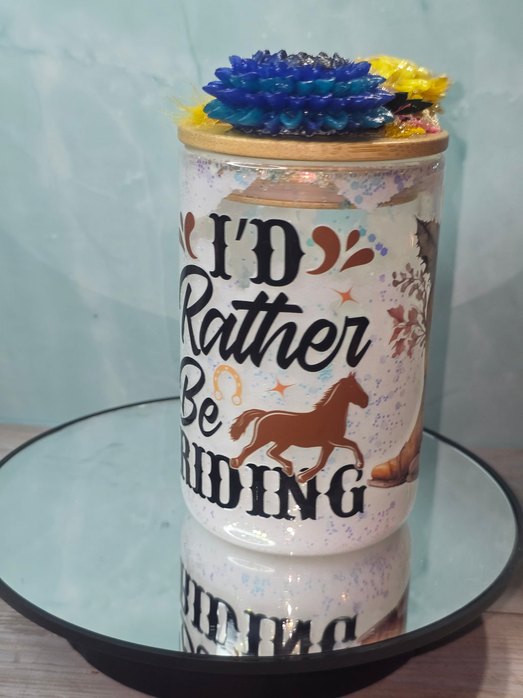 16oz Glass Snow Globe Tumbler with Glitter in handle