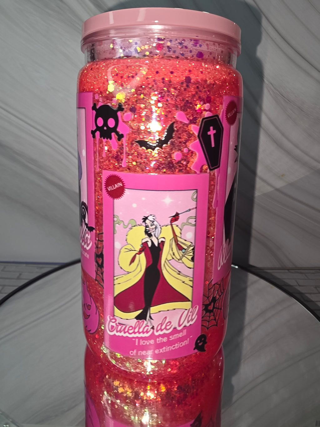 16oz Plastic Snow Globe Tumbler with Colored Lid and Straw