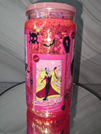16oz Plastic Snow Globe Tumbler with Colored Lid and Straw