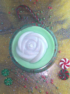 Peppermint Pumpkin Kiss candle in a handmade resin vessel