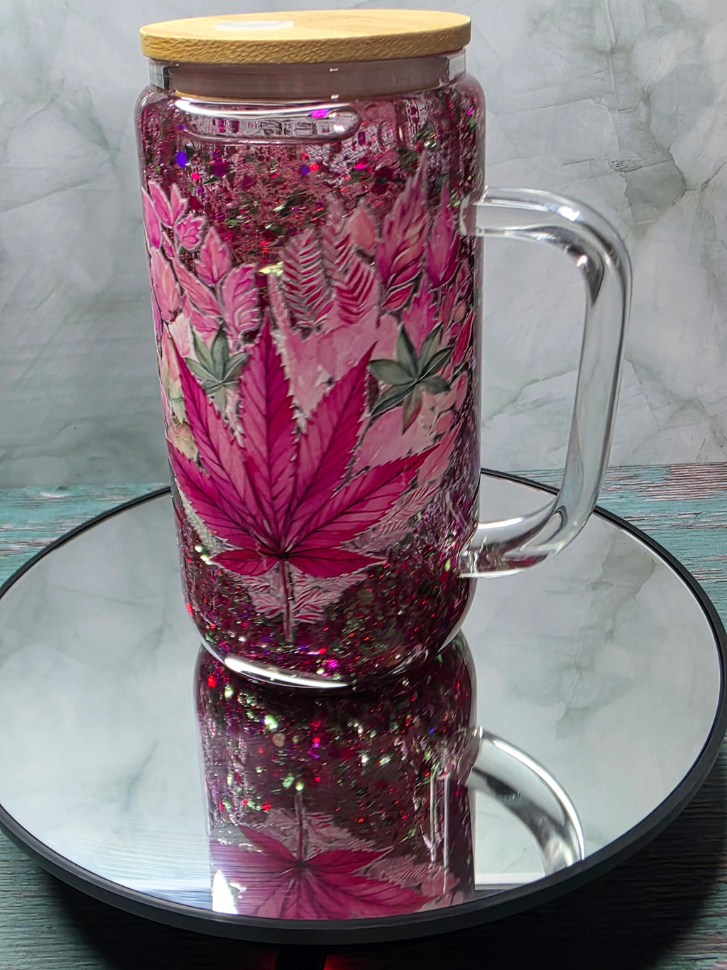 16oz Glass Snow Globe Tumblers with handle
