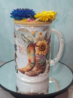 16oz Glass Snow Globe Tumbler with Glitter in handle