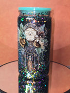 16oz Plastic Snow Globe Tumbler with Colored Lid and Straw