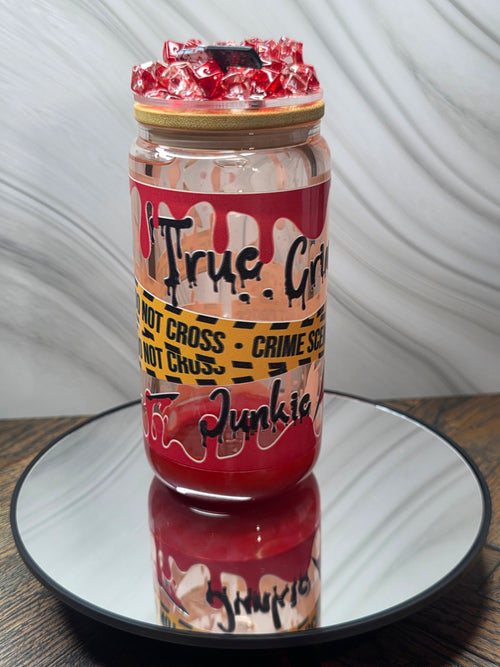 16oz Glass Blood Drip Tumblers with handle and decorated removable lid