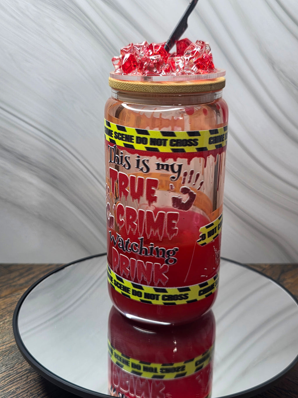 16oz Glass Blood Drip Tumblers with handle and decorated removable lid