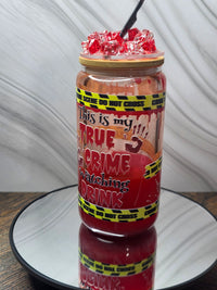 16oz Glass Blood Drip Tumblers with handle and decorated removable lid