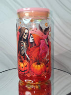 16oz Plastic Snow Globe Tumbler with Colored Lid and Straw