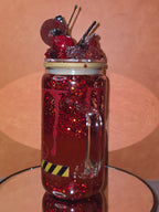 16oz Glass Blood Drip Tumblers with handle and decorated removable lid